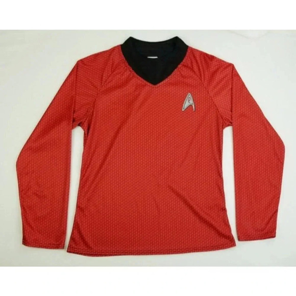 Rubies Small Star Trek Red Silver Chest Logo Scotty Long Sleeve Crew Neck Jersey - Picture 1 of 8